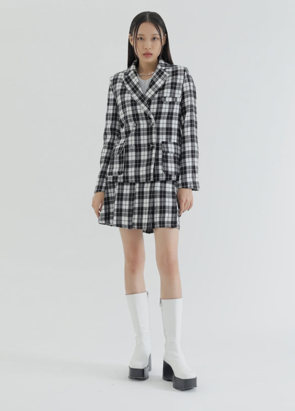 curetty (キュリティー) C CHECKED DOUBLE BUTTON JACKET_WHITE