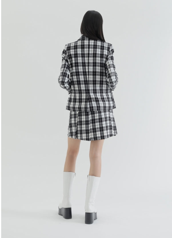 curetty (キュリティー) C CHECKED DOUBLE BUTTON JACKET_WHITE