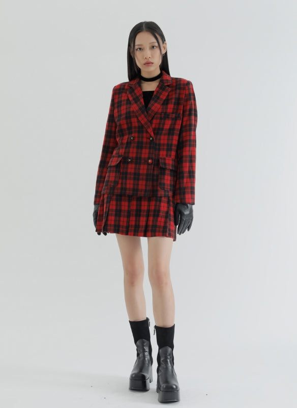 curetty (キュリティー) C CHECKED DOUBLE BUTTON JACKET_RED