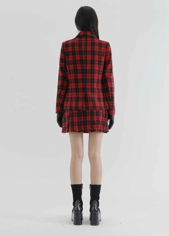 curetty (キュリティー) C CHECKED DOUBLE BUTTON JACKET_RED