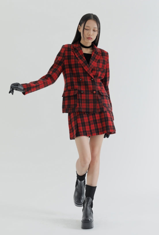 curetty (キュリティー) C CHECKED DOUBLE BUTTON JACKET_RED