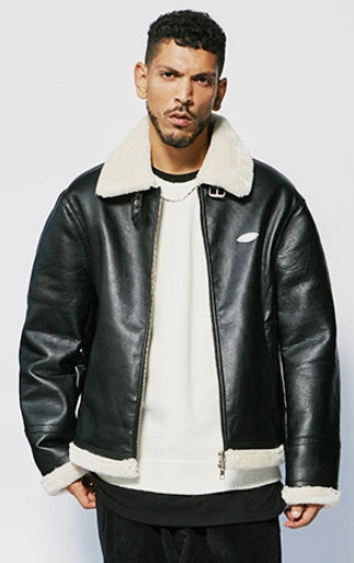 セイントペイン(SAINTPAIN)  SP VEGAN LEATHER SHEARlING JACKET-IVORY