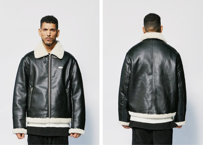 セイントペイン(SAINTPAIN)  SP VEGAN LEATHER SHEARlING JACKET-IVORY