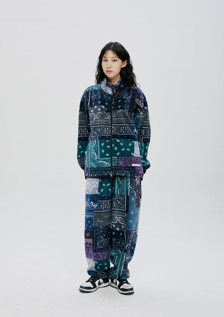 セイントペイン(SAINTPAIN) SAINTPAIN X QUIETIST PAISLEY MIX POLAR FLEECE JACKET-BLUE