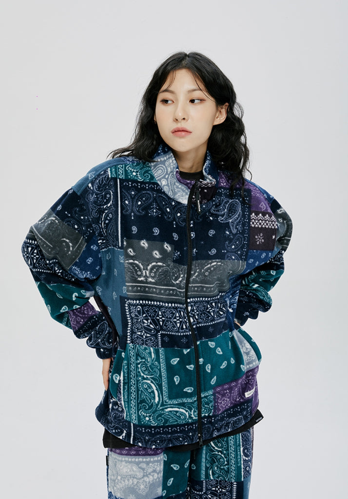 セイントペイン(SAINTPAIN) SAINTPAIN X QUIETIST PAISLEY MIX POLAR FLEECE JACKET-BLUE