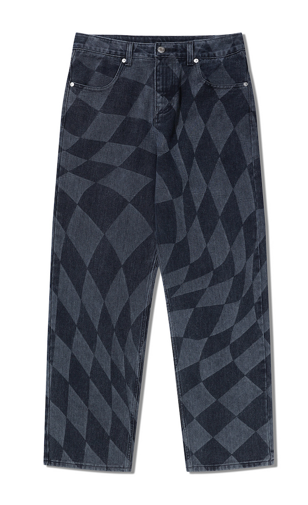 NOMANUAL(ノーマニュアル) D.T CHECKERBOARD DENIM PANTS - WASHED BLACK