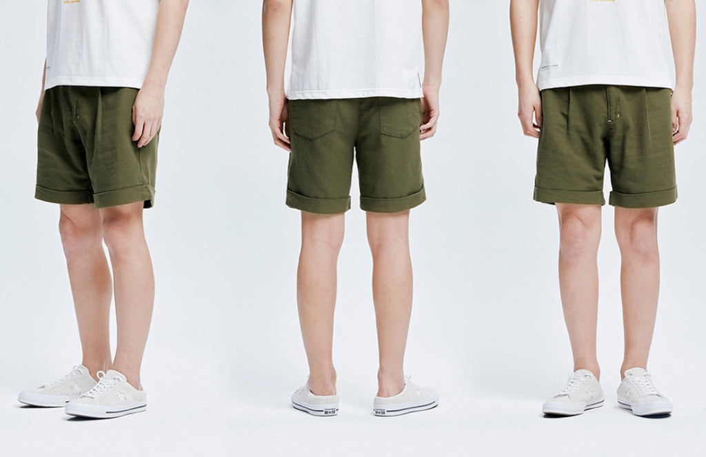 QUIETIST (クワイエティスト) Jungle Cotton One-tuck Shorts (khaki)