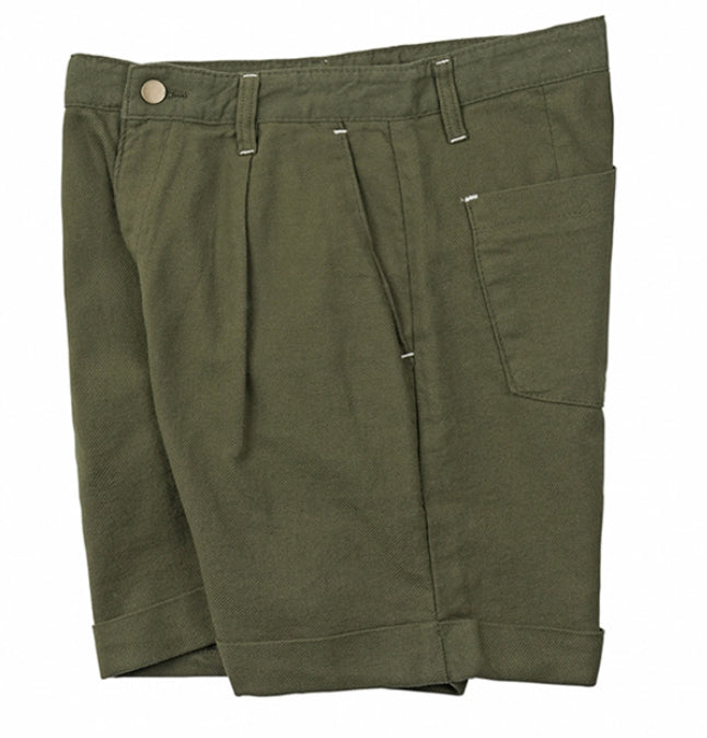 QUIETIST (クワイエティスト) Jungle Cotton One-tuck Shorts (khaki)