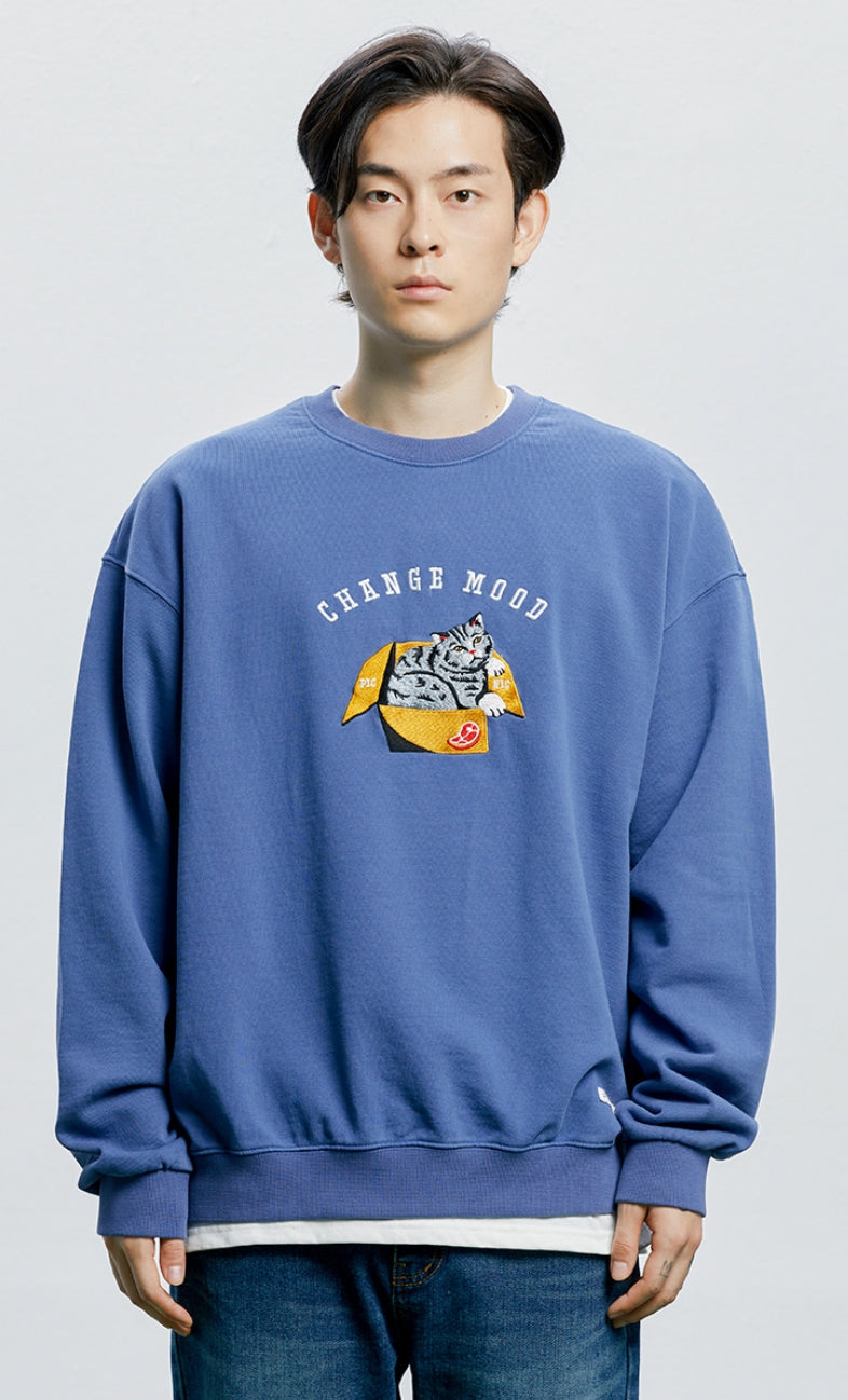 QUIETIST (クワイエティスト)  Change-mood Cat box Sweat (teal)