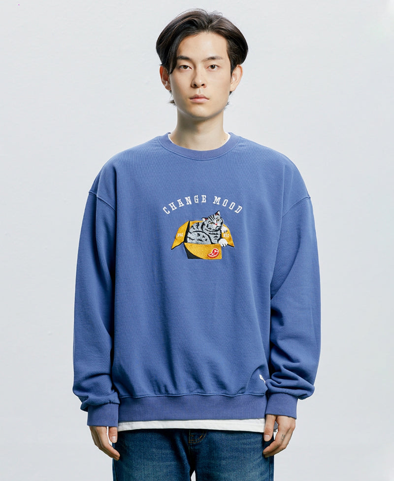 QUIETIST (クワイエティスト)  Change-mood Cat box Sweat (teal)