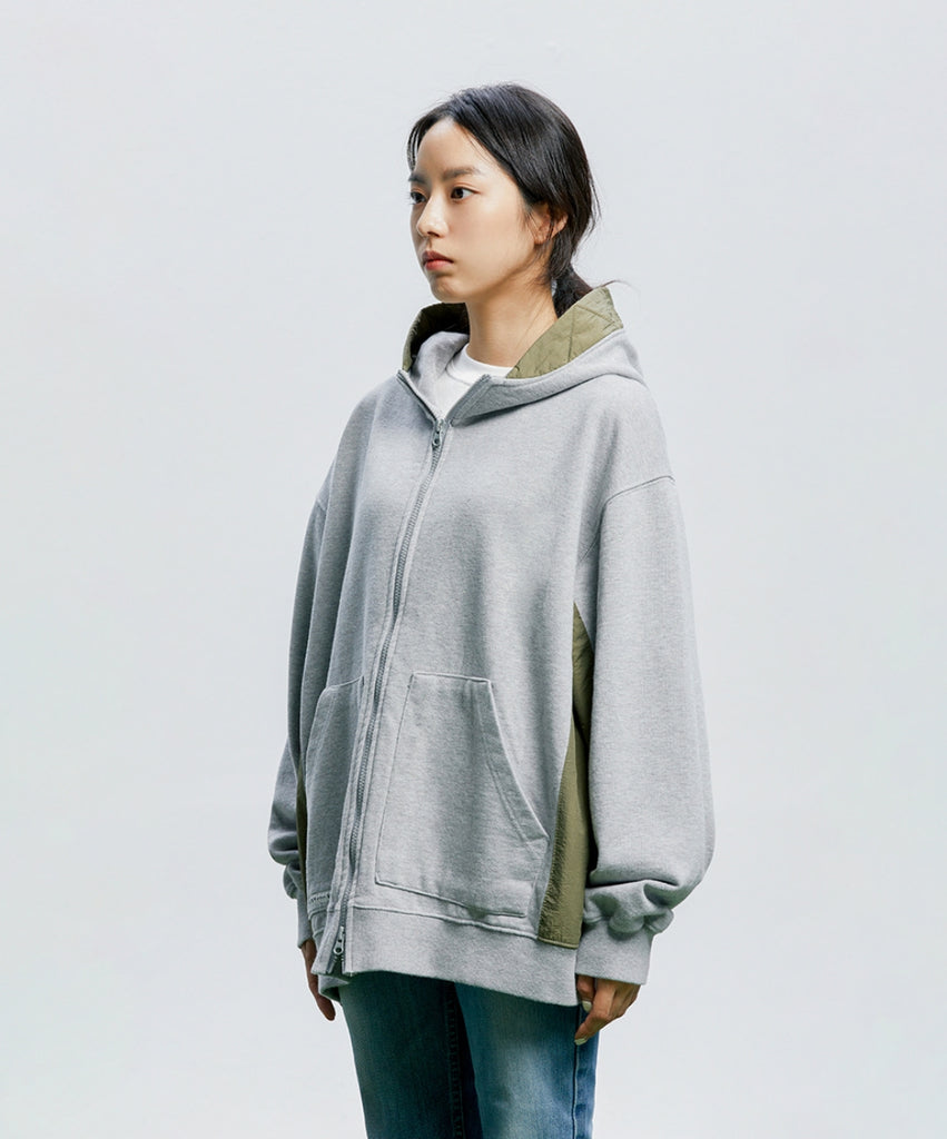 QUIETIST (クワイエティスト) Fabric Mix Hood Zip-up (gray)