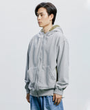 QUIETIST (クワイエティスト) Fabric Mix Hood Zip-up (gray)