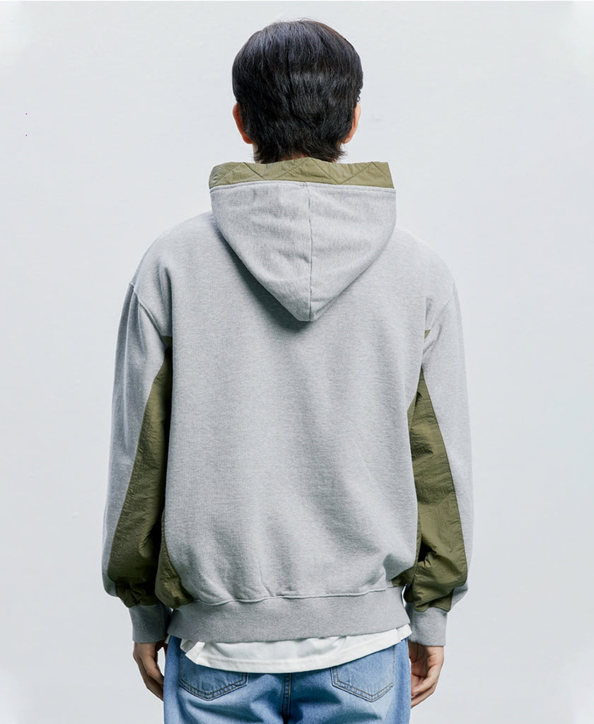 QUIETIST (クワイエティスト) Fabric Mix Hood Zip-up (gray)