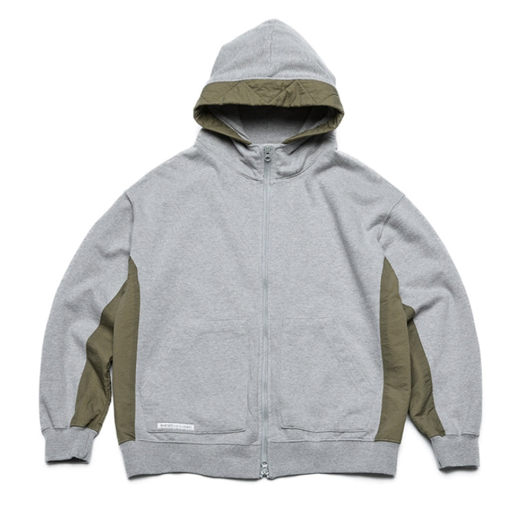 QUIETIST (クワイエティスト) Fabric Mix Hood Zip-up (gray)