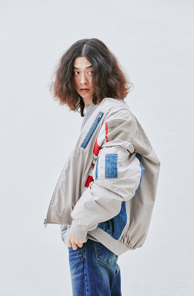 QUIETIST (クワイエティスト) Washed Mix MA-1 Jacket (gray)