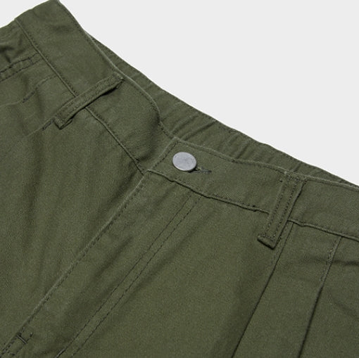 QUIETIST (クワイエティスト) Two-tuck Balloon Crop Pants (khaki)