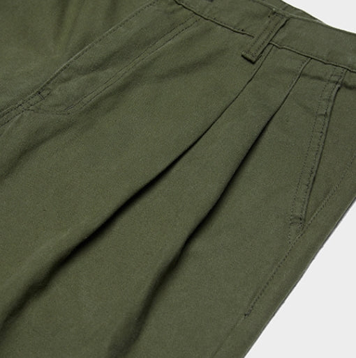 QUIETIST (クワイエティスト) Two-tuck Balloon Crop Pants (khaki)