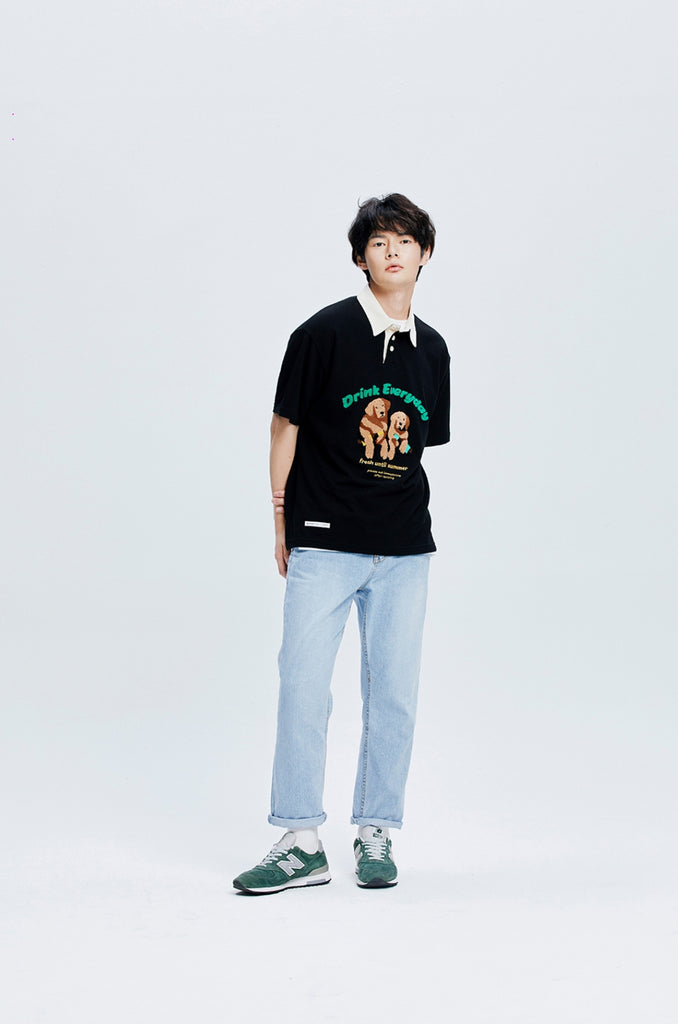 QUIETIST (クワイエティスト) 20’s Retriever Rugby Collar-Tee (black)