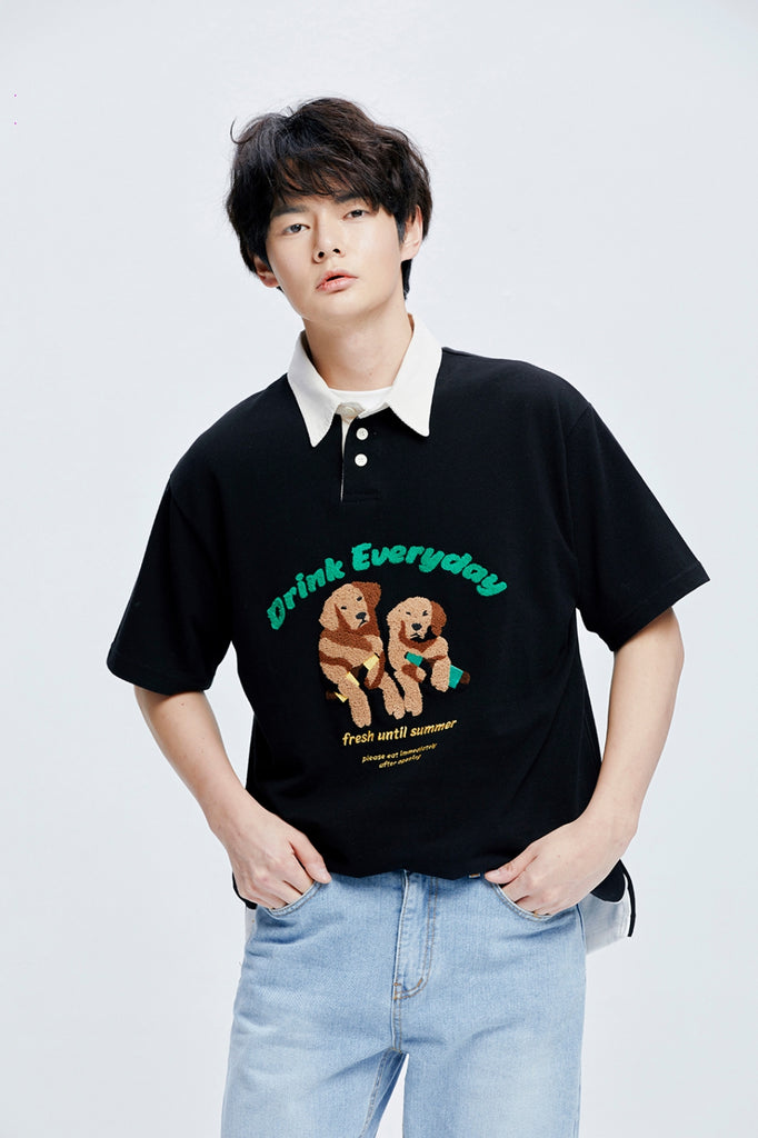 QUIETIST (クワイエティスト) 20’s Retriever Rugby Collar-Tee (black)