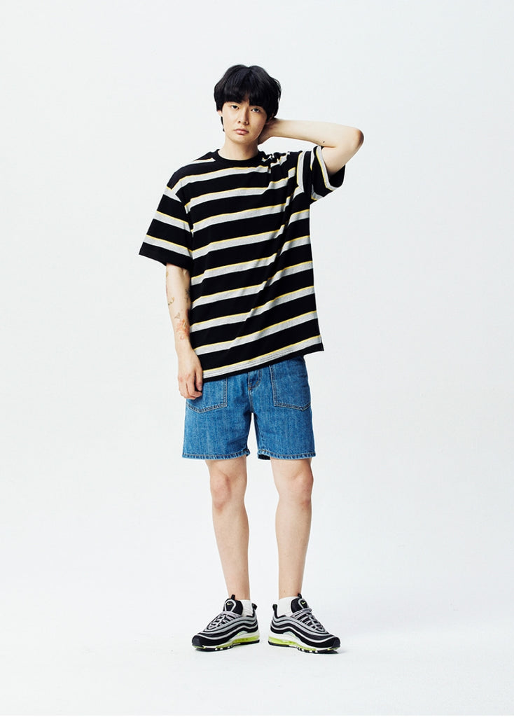 QUIETIST (クワイエティスト) Border Stripe 1/2 T-shirts (black)