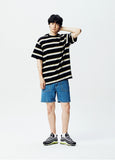 QUIETIST (クワイエティスト) Border Stripe 1/2 T-shirts (black)