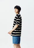 QUIETIST (クワイエティスト) Border Stripe 1/2 T-shirts (black)