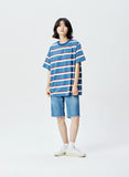 QUIETIST (クワイエティスト) Border Stripe 1/2 T-shirts (teal)