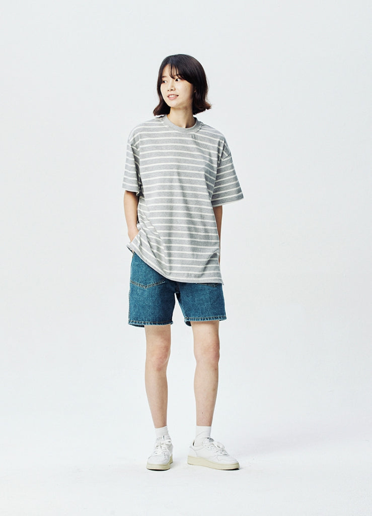 QUIETIST (クワイエティスト) Basic Stripe 1/2 T-shirts (gray)