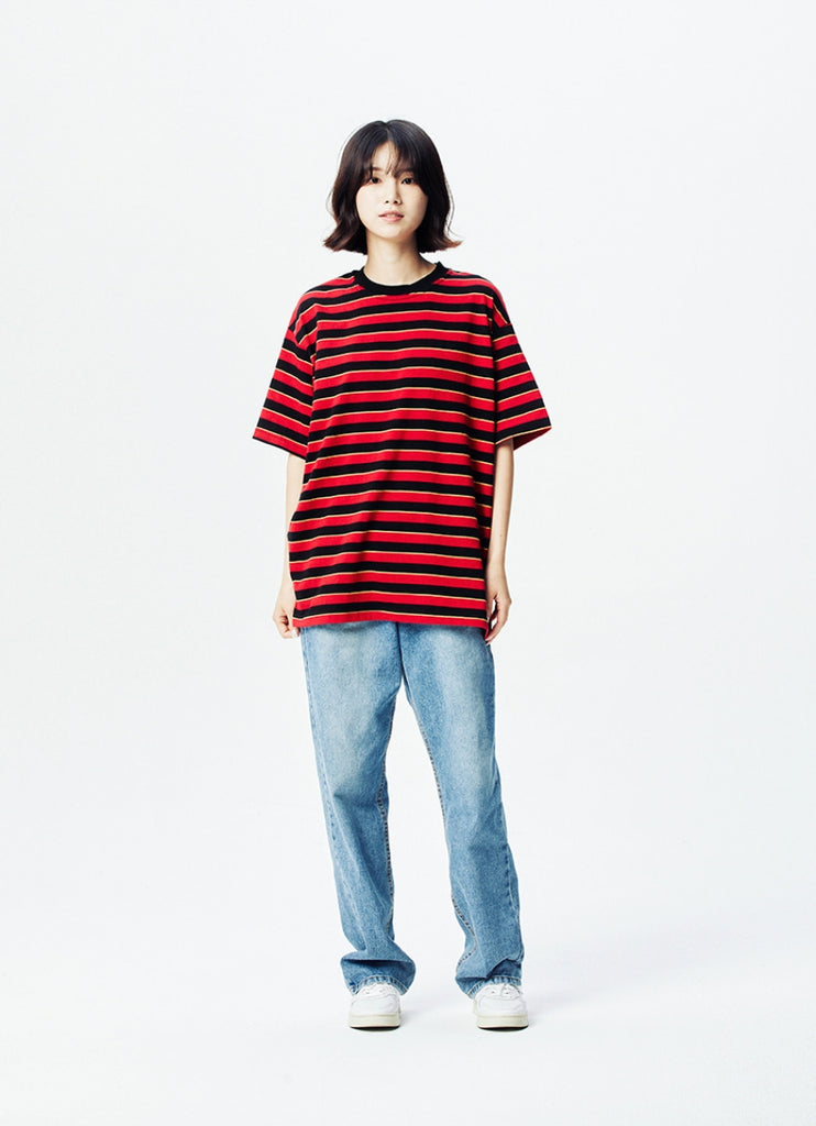 QUIETIST (クワイエティスト) Basic Stripe 1/2 T-shirts (red)