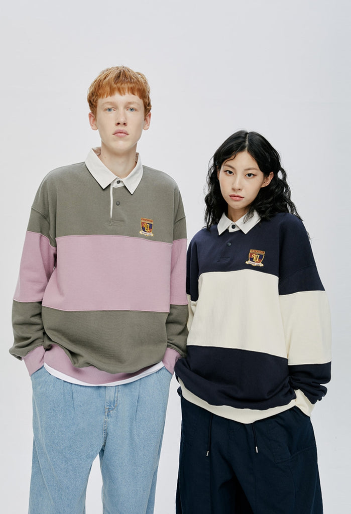 QUIETIST (クワイエティスト) RUGBY SWEAT SHIRT-PURPLE