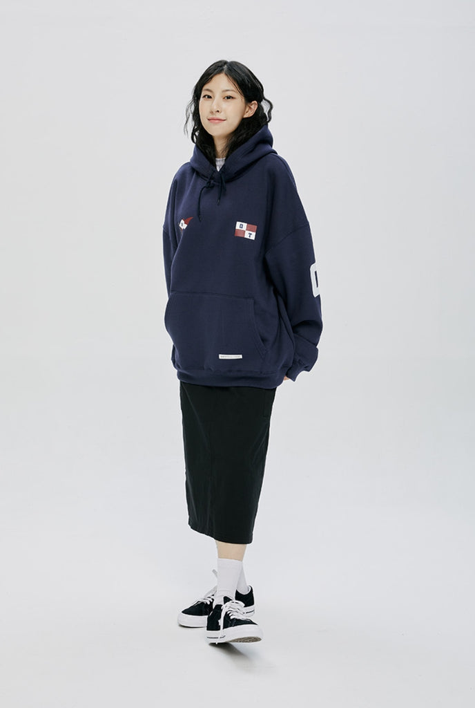 QUIETIST (クワイエティスト) FLAG HOOD-NAVY