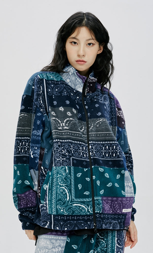 QUIETIST (クワイエティスト) SAINTPAIN X QUIETIST PAISLEY MIX POLAR FLEECE JACKET-BLUE