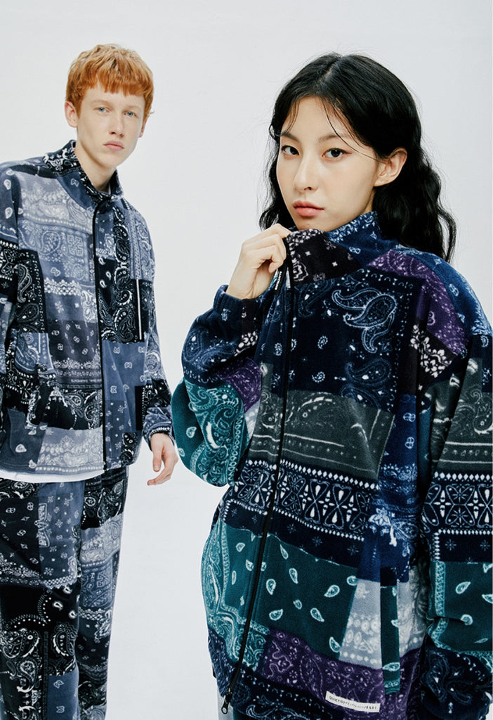 QUIETIST (クワイエティスト) SAINTPAIN X QUIETIST PAISLEY MIX POLAR FLEECE JACKET-BLUE