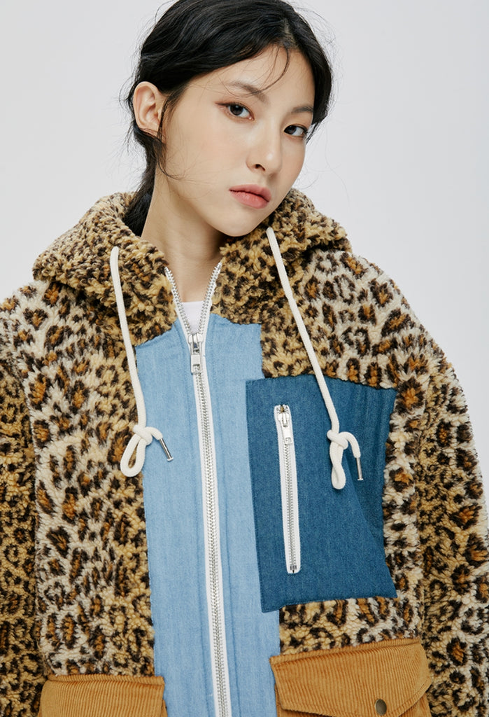 QUIETIST (クワイエティスト)  SAINTPAIN X QUIETIST LEOPARD HEAVY FLEECE MIXED PARKA-BEIGE
