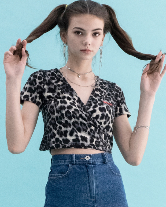 BABLETWO  (ビーエーブルトゥー)     Leopard Cross T-shirts (BLACK)