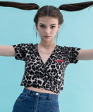 BABLETWO  (ビーエーブルトゥー)     Leopard Cross T-shirts (BLACK)