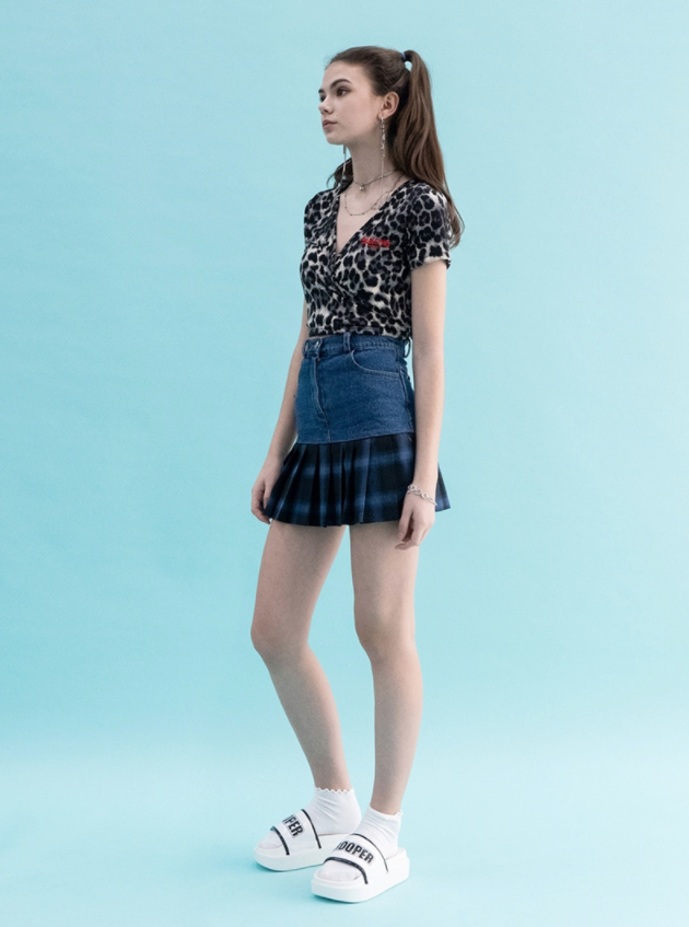 BABLETWO  (ビーエーブルトゥー)     Leopard Cross T-shirts (BLACK)