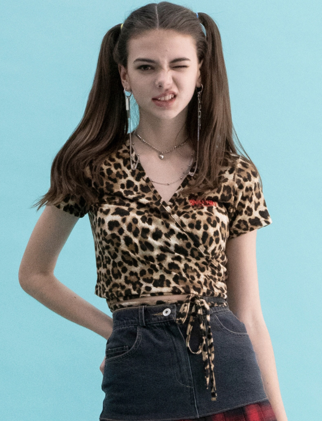 BABLETWO  (ビーエーブルトゥー)      Leopard Cross T-shirts (BEIGE)