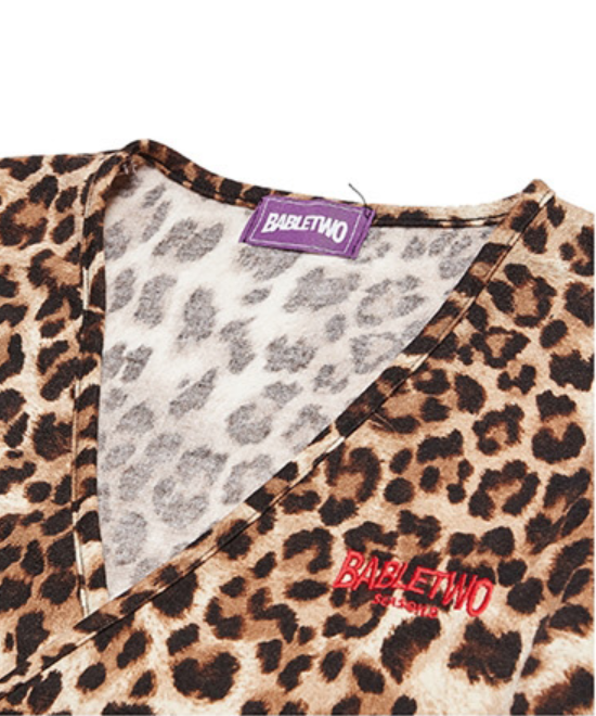 BABLETWO  (ビーエーブルトゥー)      Leopard Cross T-shirts (BEIGE)