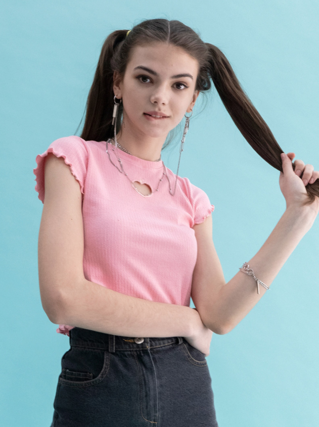 BABLETWO  (ビーエーブルトゥー)      Punching Peach T-shirts (PINK)