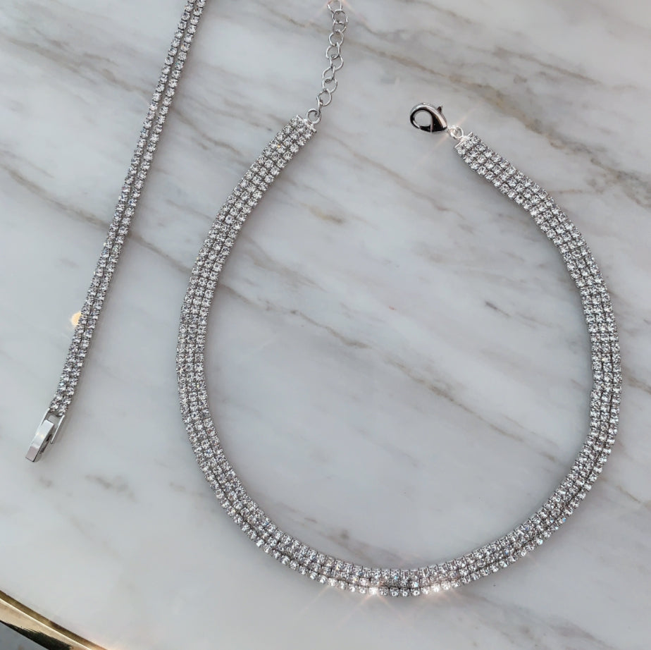 PASION (パシオン) Three line Full Cubic Choker Necklace
