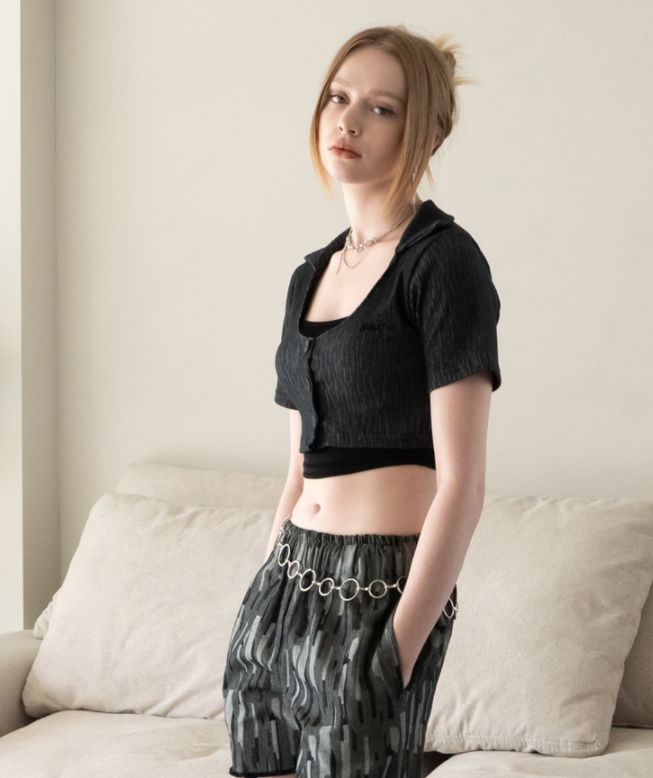 BABLETWO  (ビーエーブルトゥー)       Crop Pique Cardigan_BLACK