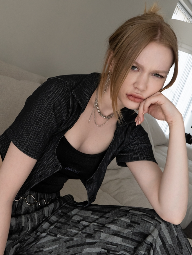 BABLETWO  (ビーエーブルトゥー)       Crop Pique Cardigan_BLACK