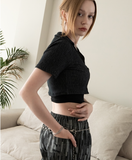 BABLETWO  (ビーエーブルトゥー)       Crop Pique Cardigan_BLACK