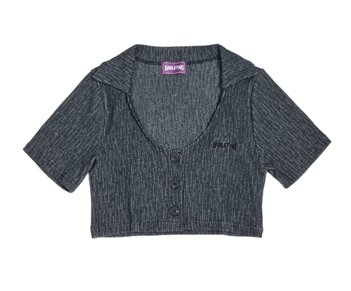 BABLETWO  (ビーエーブルトゥー)       Crop Pique Cardigan_BLACK