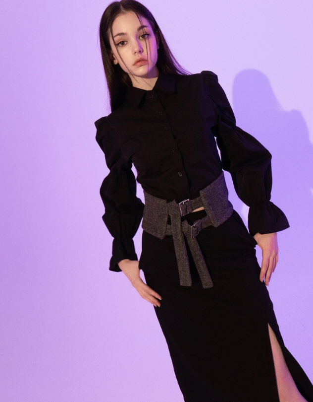 BABLETWO  (ビーエーブルトゥー)        Puff Corset Shirts (BLACK)