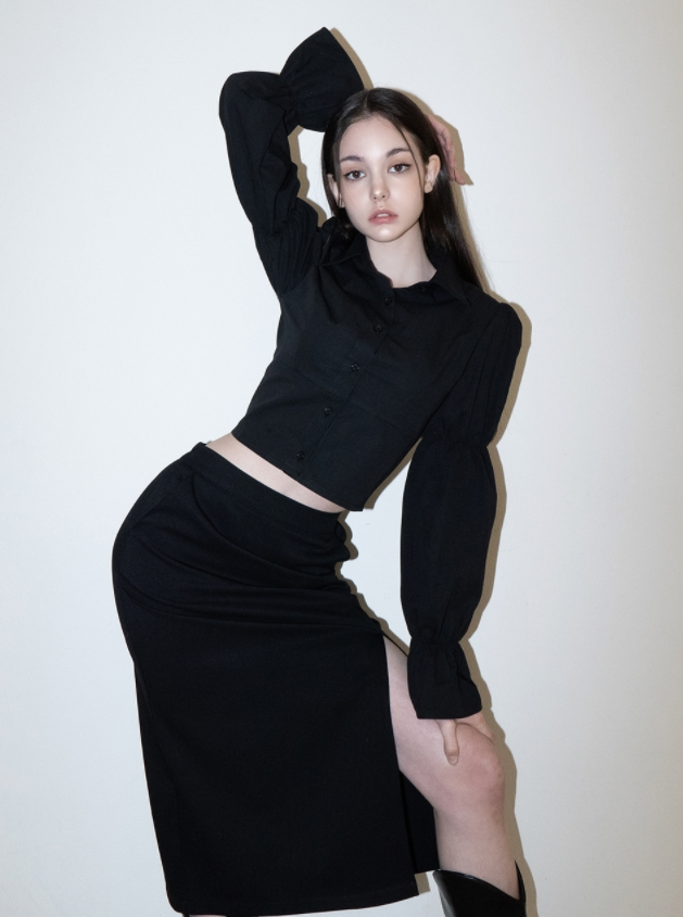 BABLETWO  (ビーエーブルトゥー)        Puff Corset Shirts (BLACK)