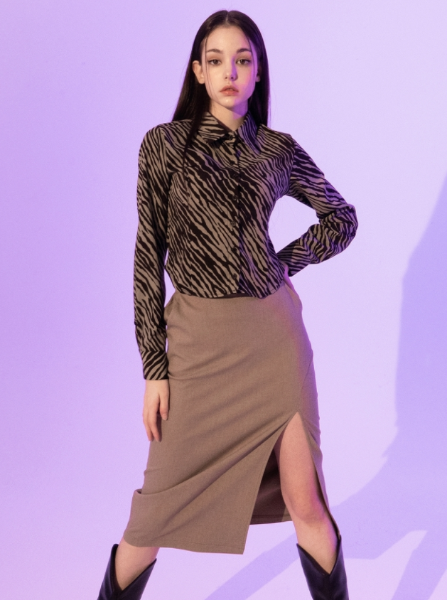 BABLETWO  (ビーエーブルトゥー)        Zebra Silky Shirts (KHAKI)