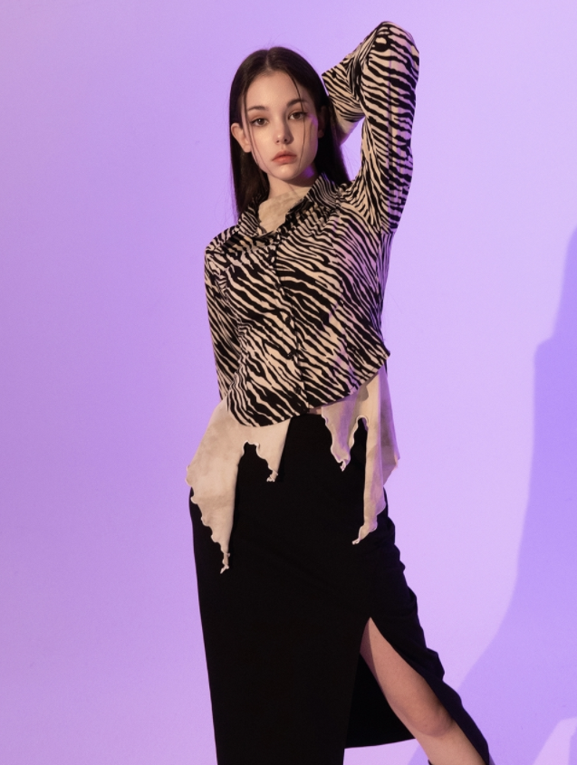 BABLETWO  (ビーエーブルトゥー)       Zebra Silky Shirts (BEIGE)