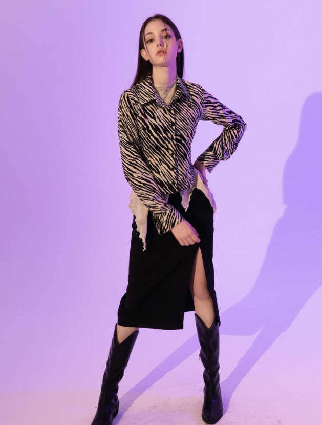 BABLETWO  (ビーエーブルトゥー)       Zebra Silky Shirts (BEIGE)